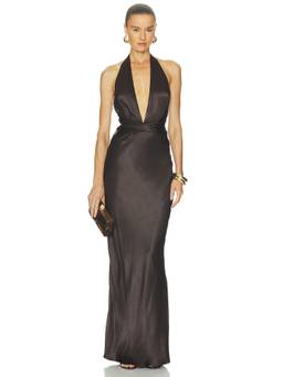 Bec + Bridge - Irina Women's Satin Halter Plunging Neck Maxi Dress Black