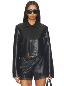 Bec + Bridge - Saphira Women's Faux Leather Cropped Zipper Jacket Black