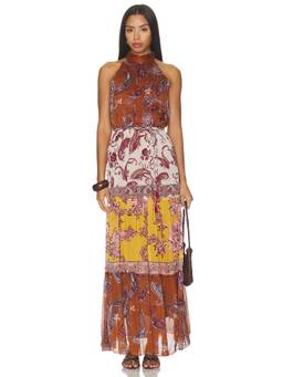HEMANT AND NANDITA - Tiered Women's Halter Neck Printed Maxi Dress Multi-Color