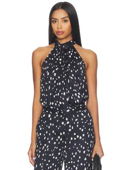 HEMANT AND NANDITA - Women's Sleeveless Halter Neck Satin Top Black
