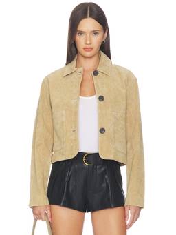 BLANKNYC - Suede Women's Button Front Leather Jacket Beige