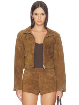 BLANKNYC - Suede Women's Zippered Moto Jacket Brown