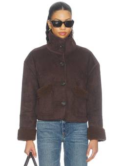 BLANKNYC - Faux Suede Women's Faux Fur Trim Cropped Jacket Brown