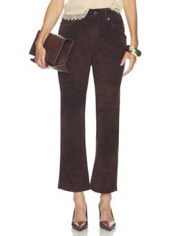 BLANKNYC - Stanton Women's Mid-Waist Straight-Leg Suede Trousers Brown