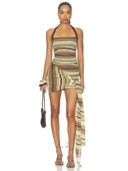 Benni - Marnie Women's Striped Halter Neck Mini Dress Green