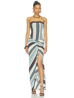 Benni - Rumi Women's Strapless Striped Stretch Crepe Maxi Dress Multi-Color