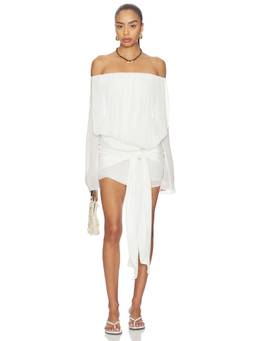 Benni - Mini Women's Off-Shoulder Draped Wrap Dress White