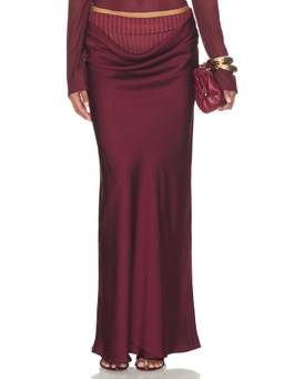 Benni - Women's Satin Draped Maxi Skirt Burgundy