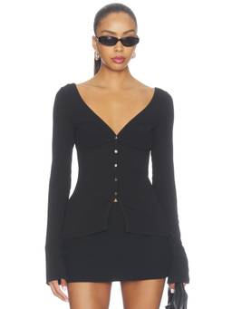 Benni - Women's Ribbed Jersey Snap Button Crop Top Black
