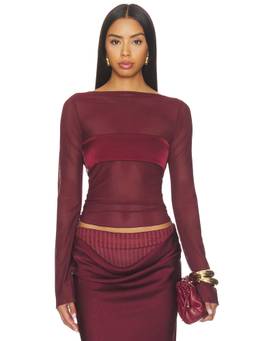 Benni - Lola Women's Sheer Mesh Long Sleeve Crop Top Wine