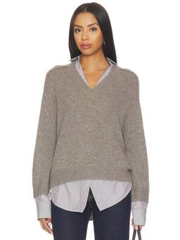 Brochu Walker - Printed Layered Women's V-Neck Pullover Sweater Grey