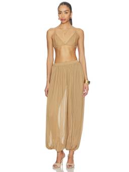 Bronx and Banco - Mosi Women's Sleeveless Plisse Pant Set Beige