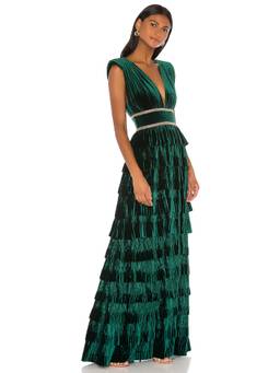 Bronx and Banco - Diamond Women's Embellished Plunge Neck Gown Green