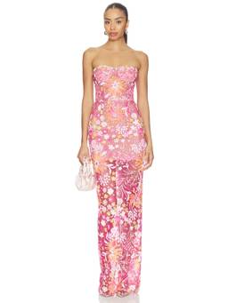 Bronx and Banco - Mallorca Women's Strapless Sequin Mesh Maxi Dress Pink