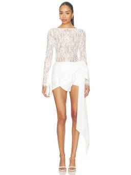 Bronx and Banco - Viena Draped Women's Lace Long Sleeve Mini Dress White