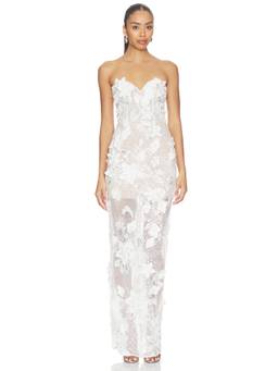 Bronx and Banco - Dahlia Bridal Women's Strapless Sequin Maxi Dress White