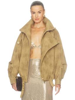 Bronx and Banco - Eco Suede Women's Belted Zipper Jacket Beige