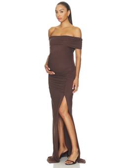 BUMPSUIT - Sleeveless Women's Ruched Off-Shoulder Gown Brown