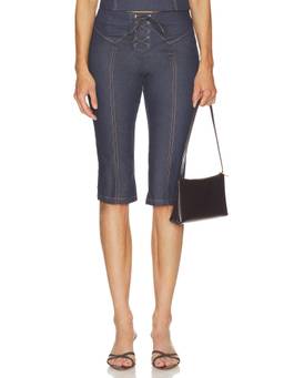 BY.DYLN - Tariq Women's High-Waist Lace-Up Denim Capris Blue