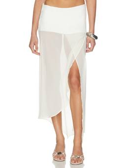 BY.DYLN - Marilyn Women's Sheer Asymmetrical Midi Skirt White