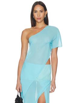 BY.DYLN - Marilyn Women's Sheer One Shoulder Asymmetric Top Blue