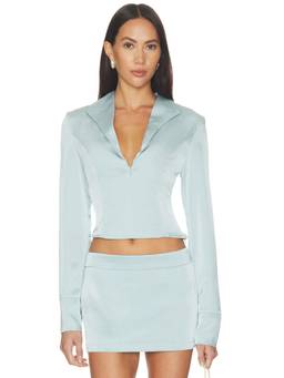 BY.DYLN - x REVOLVE Women's Satin Tailored Zip Blouse Blue