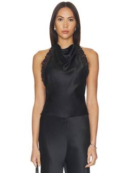CAMI NYC - Women's Satin Lace Trim Halter Neck Top Black
