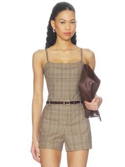 CAMI NYC - Tailored Women's Checked Bustier Bodysuit Beige