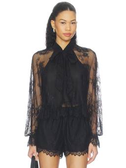 CAMI NYC - Tully Lace Women's Tie-Up Neck Sheer Blouse Black