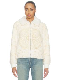 Casablanca - Printed Women's Faux Fur Zipper Jacket Cream