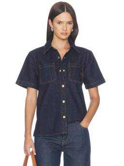 Casablanca - Denim Women's Short Sleeve Button-Down Shirt Indigo