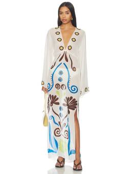 Cala de la Cruz - Aysha Women's Sheer Printed Kaftan Maxi Dress White