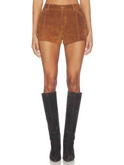 Central Park West - Genuine Suede Women's Mid-Waist 4-Pocket Shorts Brown