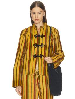 Ciao Lucia - Striped Women's Frog Button Corduroy Blouse Yellow