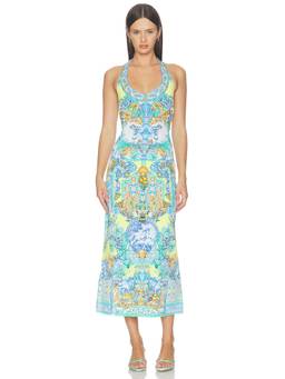 Camilla - Jersey Halter Women's Rhinestone Trim Midi Dress Multi-Color