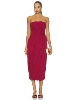 Cinq a Sept - Women's Ruched Strapless Midi Bodycon Dress Red