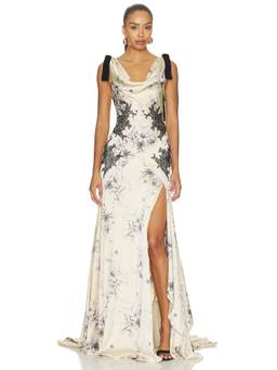Cinq a Sept - Antonella Women's Floral Lace Trim Cowl Neck Maxi Dress Ivory