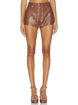 Cinq a Sept - Faux Leather Women's High-Waist 5-Pocket Shorts Brown