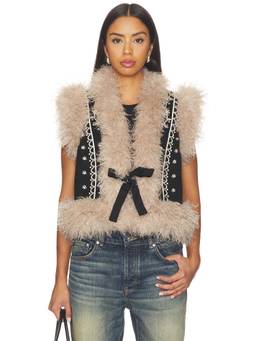 Cinq a Sept - Amaranthe Women's Faux Fur Trim Rhinestone Waistcoat Black