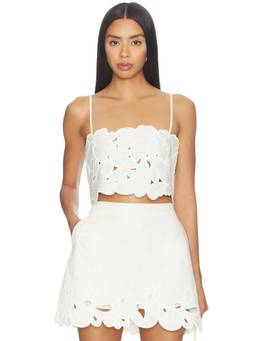 Cinq a Sept - Paisley Bloom Women's Embroidered Strap Crop Top White