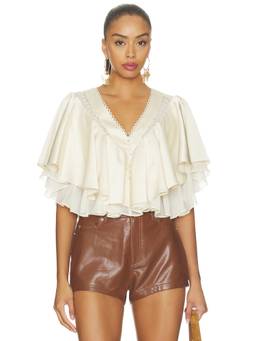 Cinq a Sept - Mary Women's Satin Lace Trim Ruffled Blouse Ivory