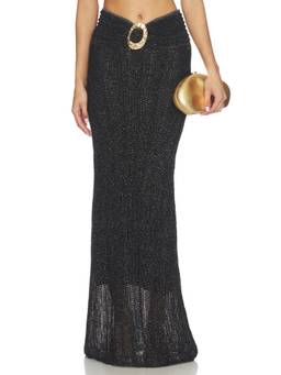 Capittana - Metallic Knit Women's Pull-On Elastic Waist Maxi Skirt Black