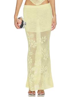 Capittana - Women's Floral Embroidered Knit Maxi Skirt Yellow
