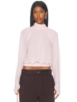 Clea - Arion Women's Semi-Sheer High Neck Crop Top Pink