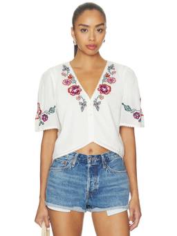 Cleobella - Organic Cotton Women's Floral Embroidered Cropped Top White