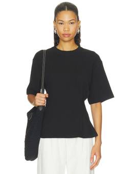 CLOSED - Draped Women's Ribbed Cotton Jersey Crew Neck T-Shirt Black