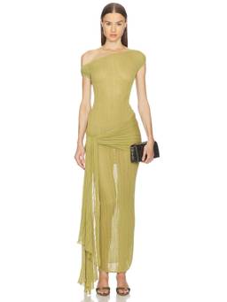 Camila Coelho - Callie Sheer Women's One-Shoulder Rib Knit Midi Dress Green
