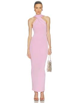 Camila Coelho - Ribbed Knit Women's Twisted Neck Bodycon Midi Dress Pink