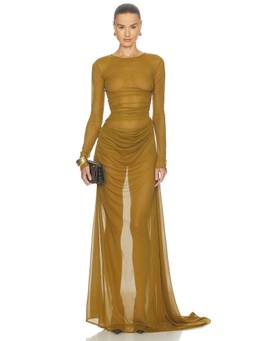 Camila Coelho - Marisa Women's Ruched Mesh Gown Mustard