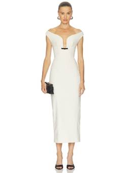 Camila Coelho - Aurora Women's Off-Shoulder U-Neck Bodycon Midi Dress White